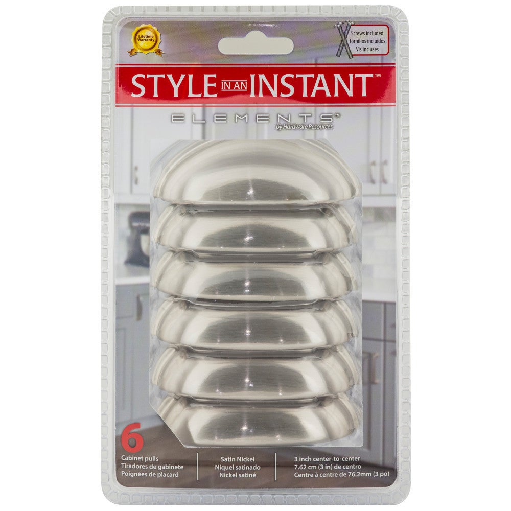 3" Center-to-Center Satin Nickel Florence Retail Packaged Cabinet Cup Pull