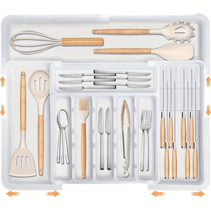 1pc Expandable Silverware Organizer with 2 Knife Blocks - BPA-Free