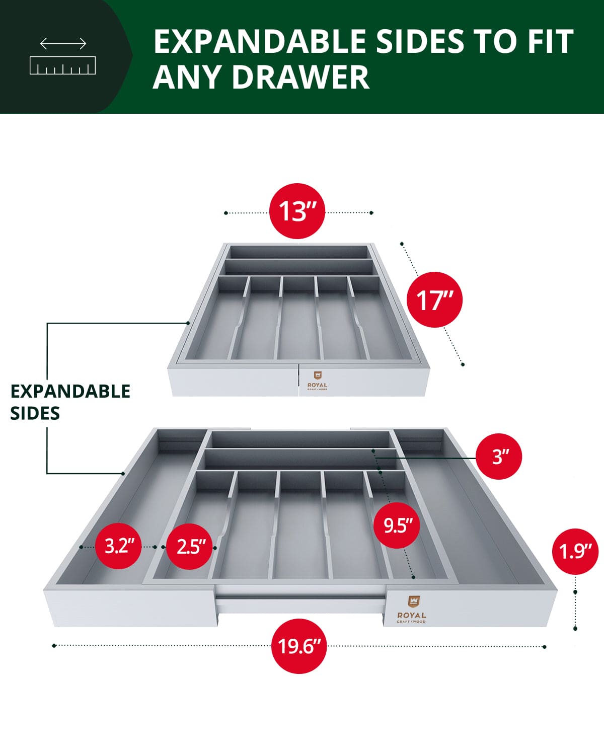 Silverware Drawer Organizer, Gray (9 Slots)