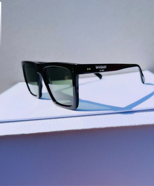 WO|MN sleek and square polarized sunglasses-green lenses, black acetate frame