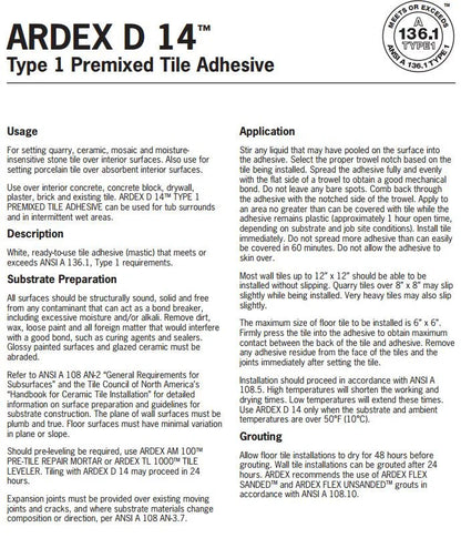 Ardex D 14 Mastic Type 1 Premixed Tile Adhesive