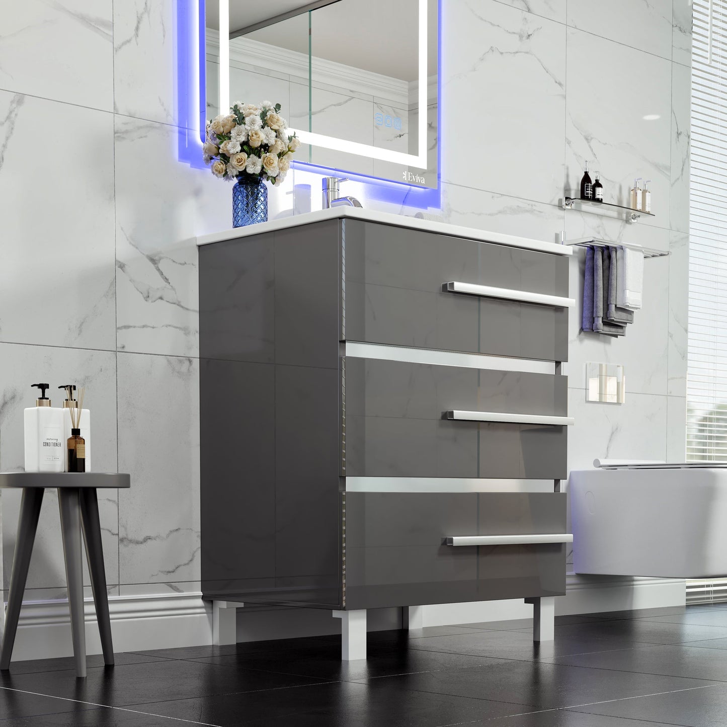 Eviva Deluxe Bath Vanity with Porcelain Top and Integrated Sink (20"-32")