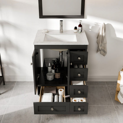 Eviva Happy Bath Vanity with Carrara Quartz Top and Undermount Porcelain Sink (24"-30")