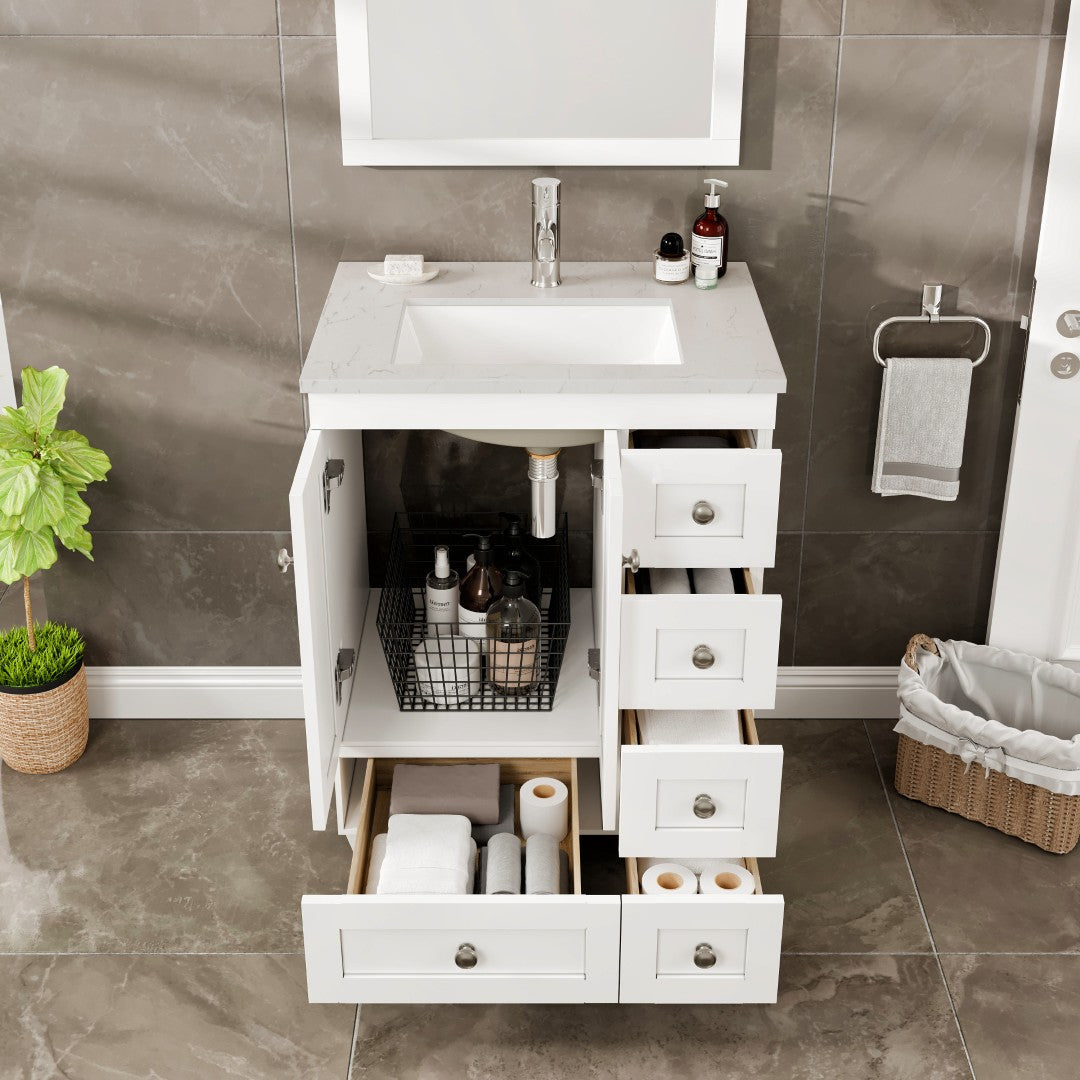 Eviva Happy Bath Vanity with Carrara Quartz Top and Undermount Porcelain Sink (24"-30")