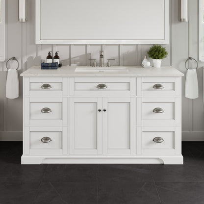 Eviva Epic Bath Vanity with Carrara Quartz Top and Undermount Porcelain Sinks (48"-100")
