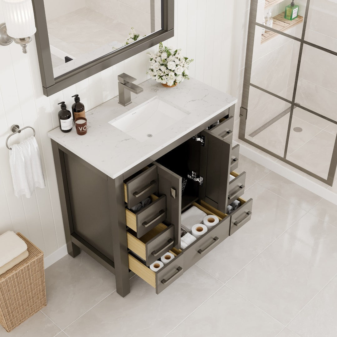Eviva Hampton Bath Vanity with Carrara Quartz Top and Undermount Porcelain Sink