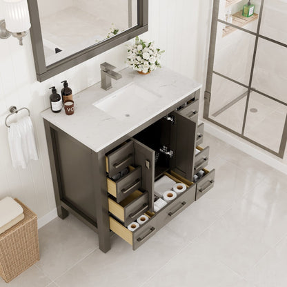 Eviva Hampton Bath Vanity with Carrara Quartz Top and Undermount Porcelain Sink