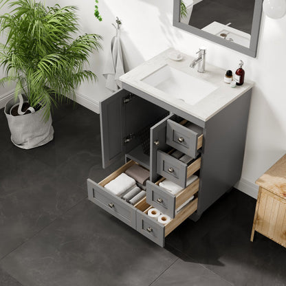 Eviva Happy Bath Vanity with Carrara Quartz Top and Undermount Porcelain Sink (24"-30")