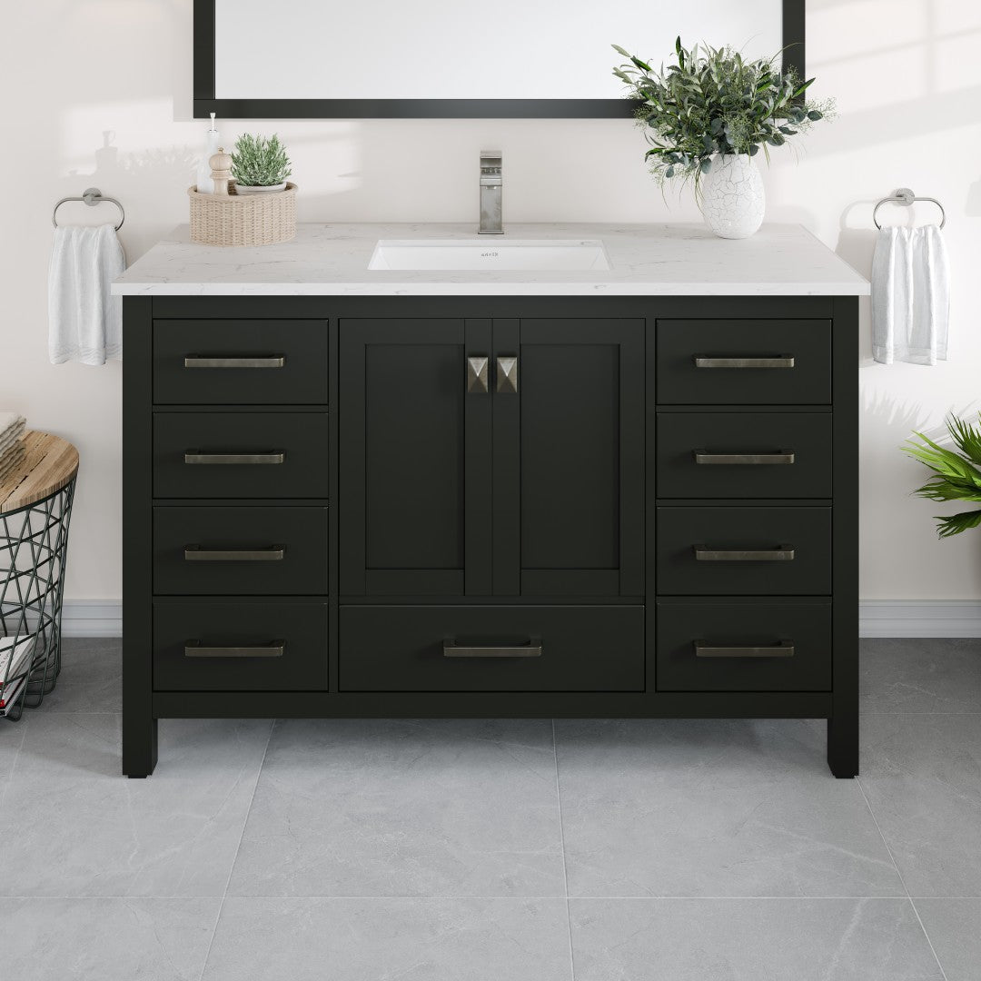 Eviva London Bath Vanity with Carrara Quartz Top and Undermount Porcelain Sink (20"-60")