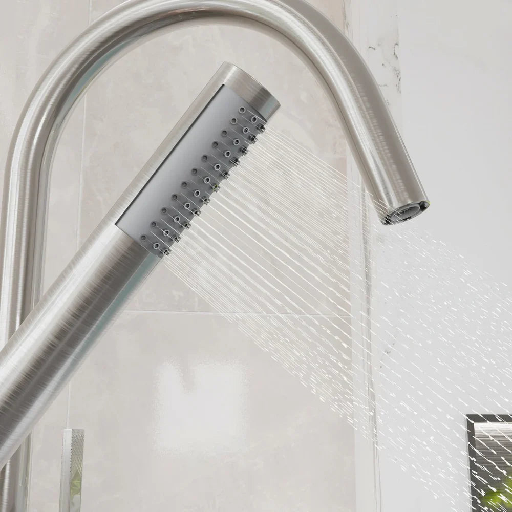 Eviva Modem Single-Handle Freestanding Tub Faucet with Hand Shower – Brushed Nickel