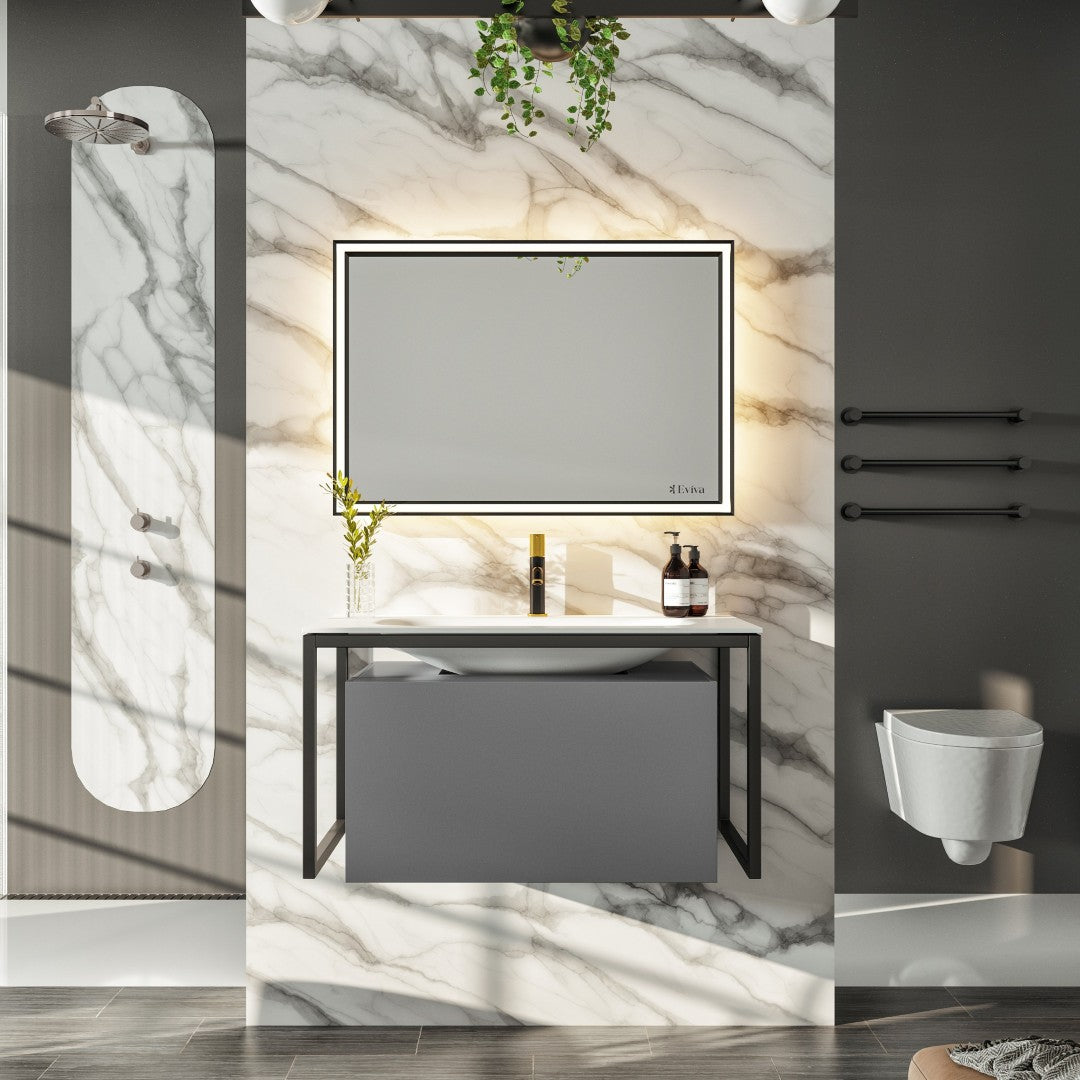 Eviva Modena Wall Mount Bath Vanity with Solid Surface Top and Integrated Sink (32"-51")