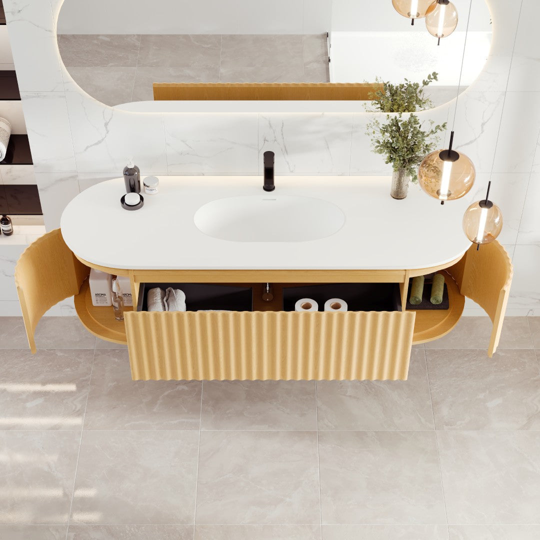 Eviva Haven Wall Mount Bath Vanity with Solid Surface Top and Integrated Sink (39"-71")