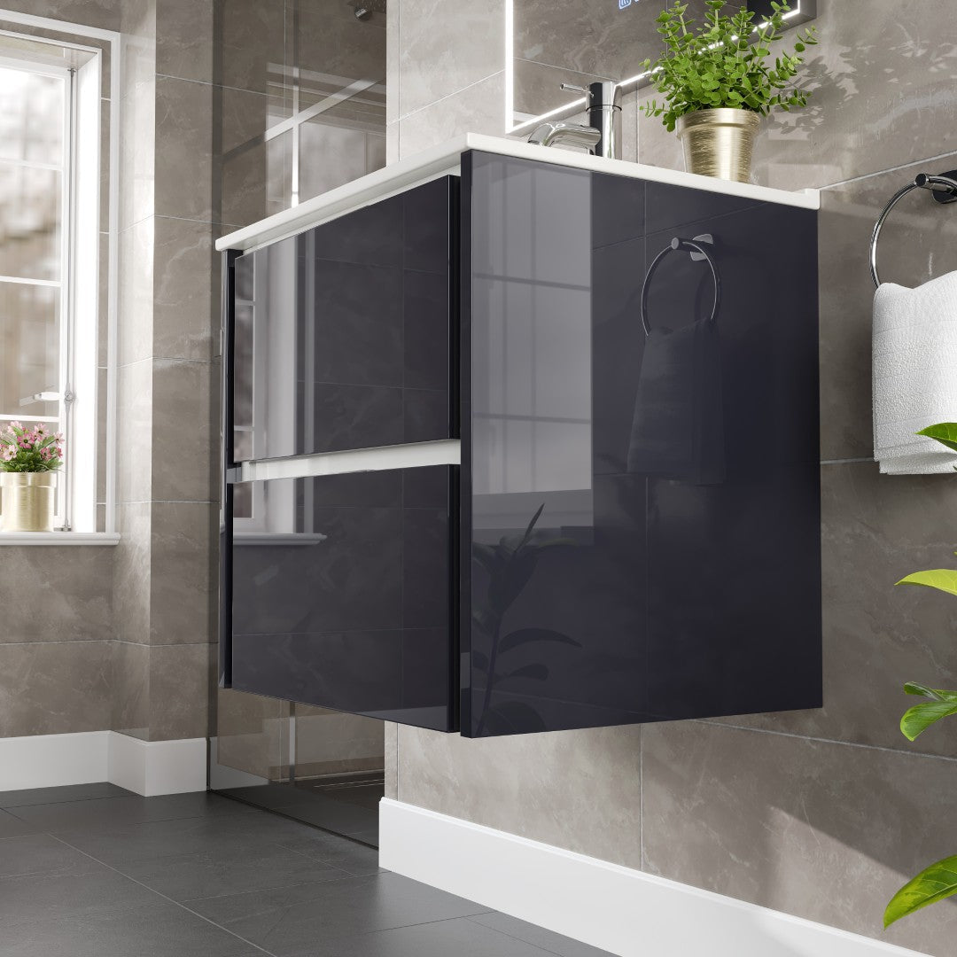 Eviva Luna Wall Mount Bath Vanity with Porcelain Top and Integrated Sink (24"-32")