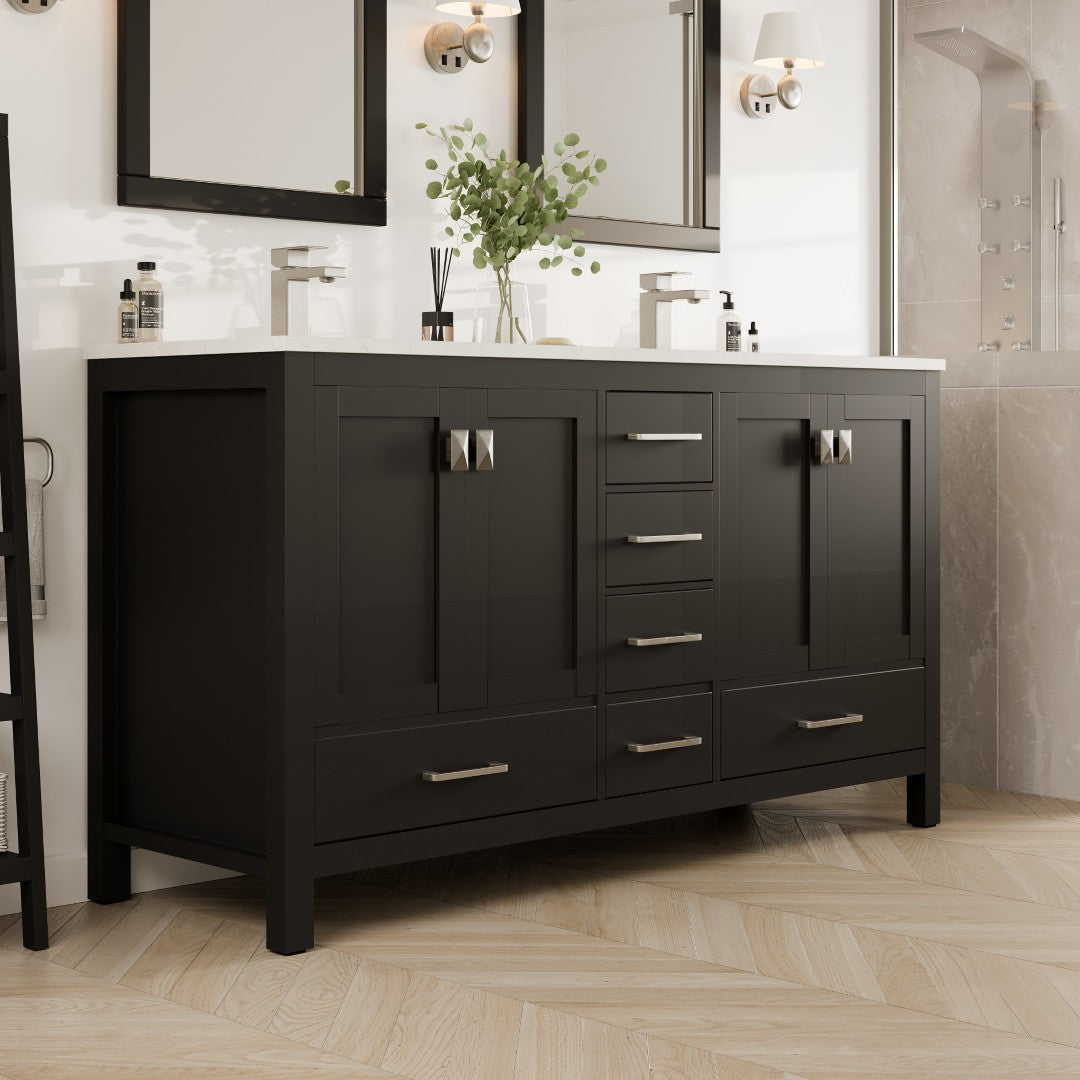 Eviva London Bath Vanity with Carrara Quartz Top and Undermount Porcelain Sink (20"-60")