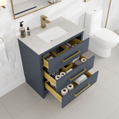 Eviva Curio Bath Vanity with Carrara Quartz Top and Undermount Porcelain Sink (24"-60")