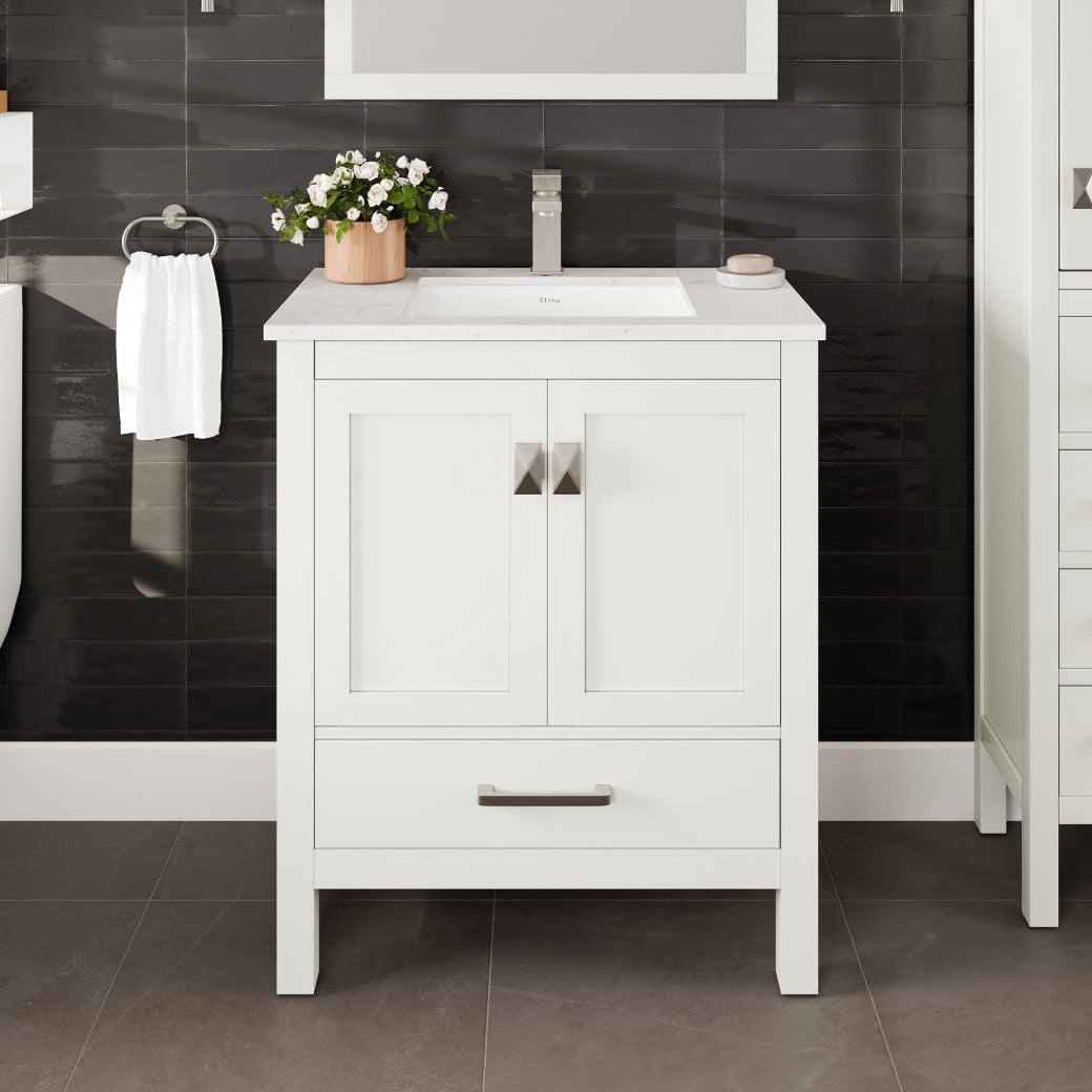 Eviva London Bath Vanity with Carrara Quartz Top and Undermount Porcelain Sink (20"-60")