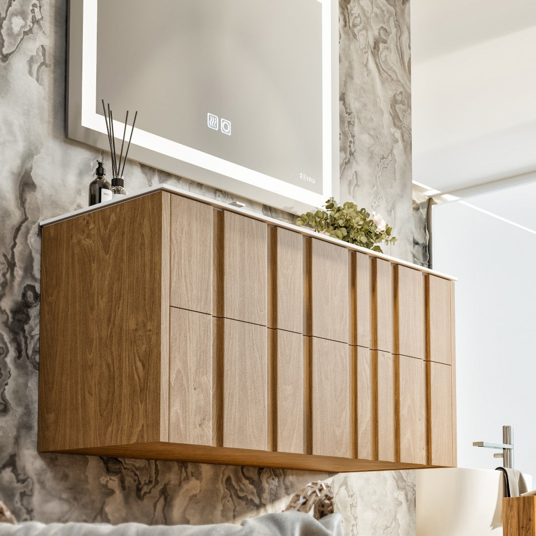 Eviva Lumber Wall Mount Bath Vanity with Solid Surface Top and Integrated Sink