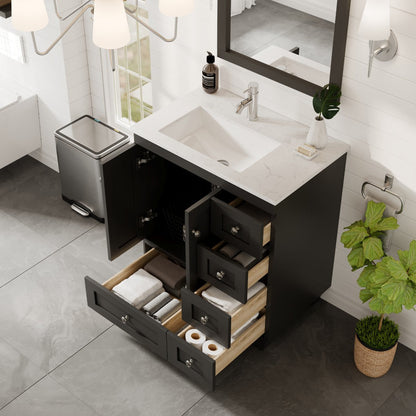Eviva Happy Bath Vanity with Carrara Quartz Top and Undermount Porcelain Sink (24"-30")