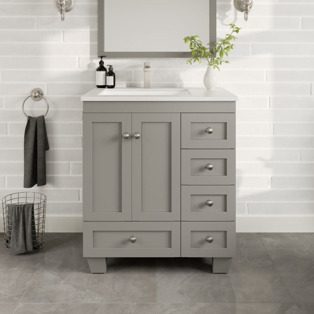 Eviva Happy Bath Vanity with Carrara Quartz Top and Undermount Porcelain Sink (24"-30")