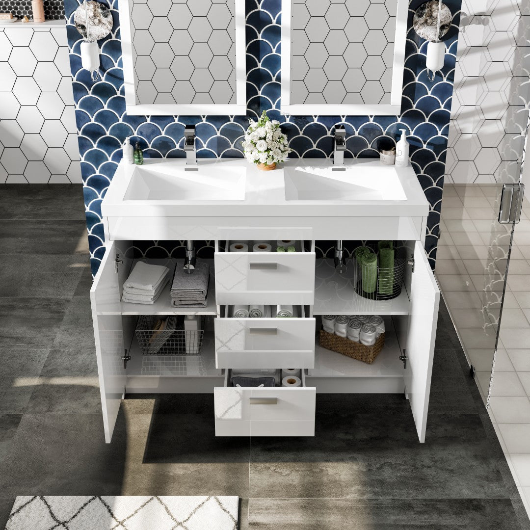 Eviva Lugano Bath Vanity with Acrylic Top and Integrated Sink (24"-84")