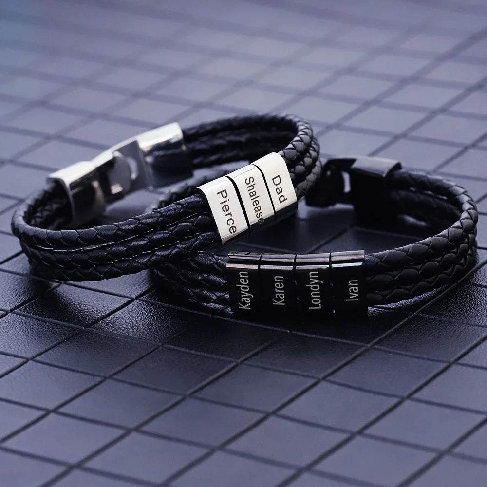 Custom Engraved Leather Bracelet – Gift for Husband, Dad, Him