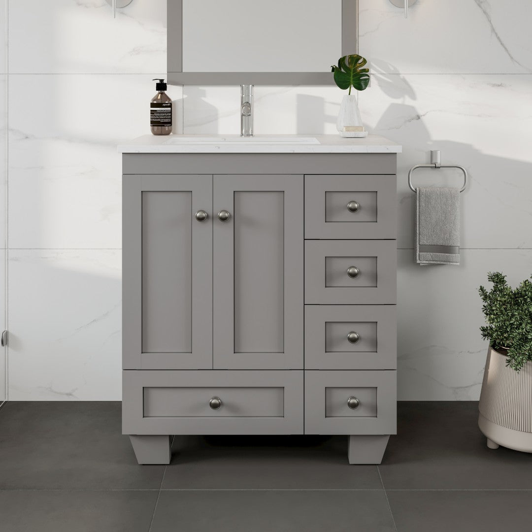 Eviva Happy Bath Vanity with Carrara Quartz Top and Undermount Porcelain Sink (24"-30")
