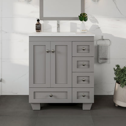 Eviva Happy Bath Vanity with Carrara Quartz Top and Undermount Porcelain Sink (24"-30")