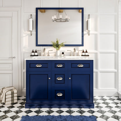 Eviva Epic Bath Vanity with Carrara Quartz Top and Undermount Porcelain Sinks (48"-100")