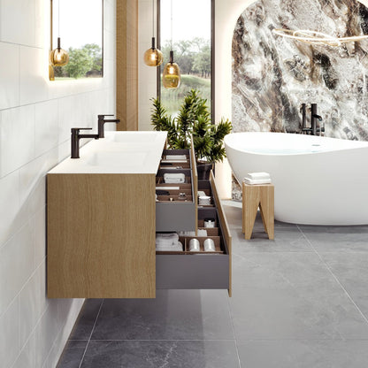 Eviva Lotus Wall Mount Bath Vanity with Solid Surface Top and Integrated Sink (30"-71")