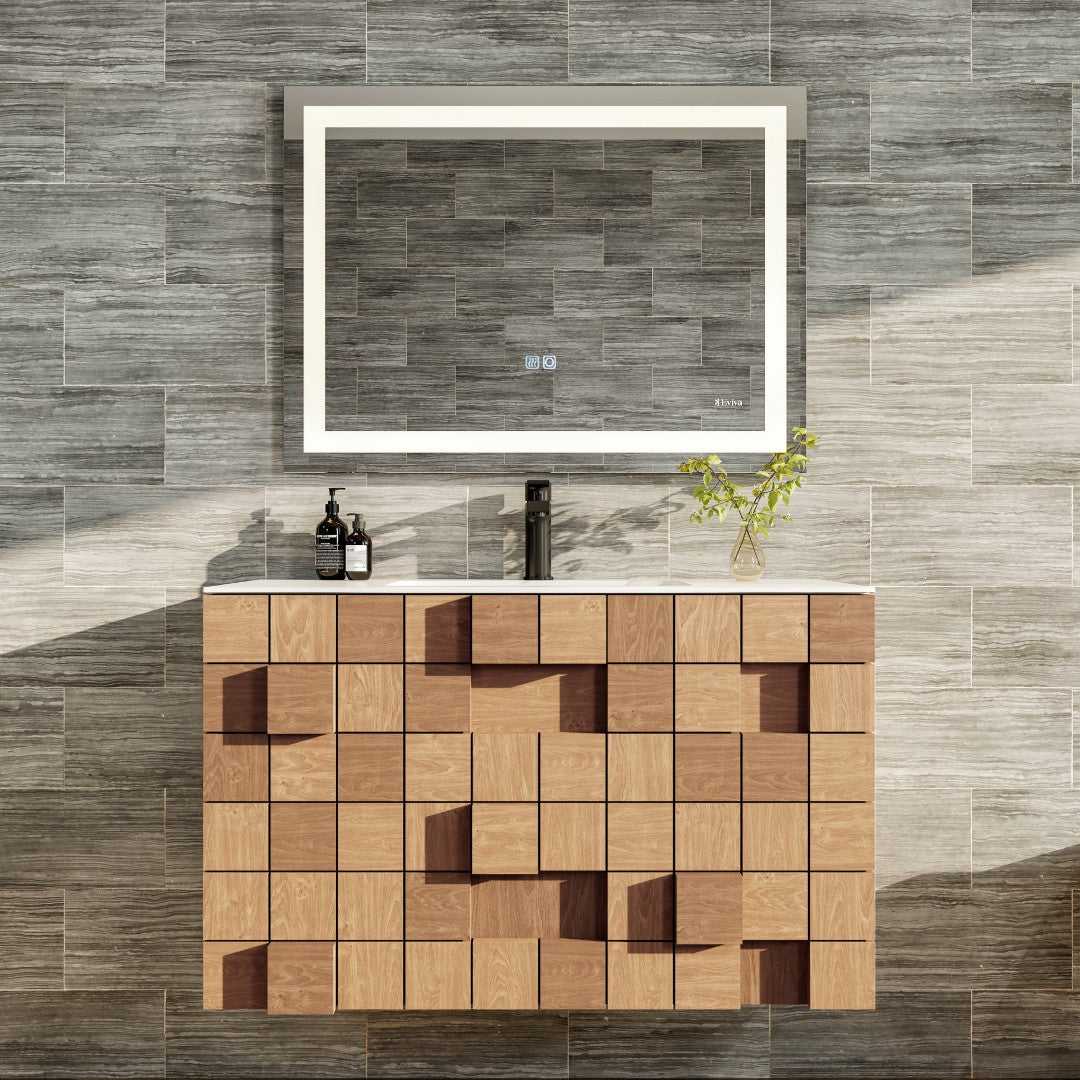 Eviva Mosaic Wall Mount Bath Vanity with Solid Surface Top and Integrated Sink (33"-49")