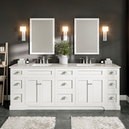Eviva Epic Bath Vanity with Carrara Quartz Top and Undermount Porcelain Sinks (48"-100")