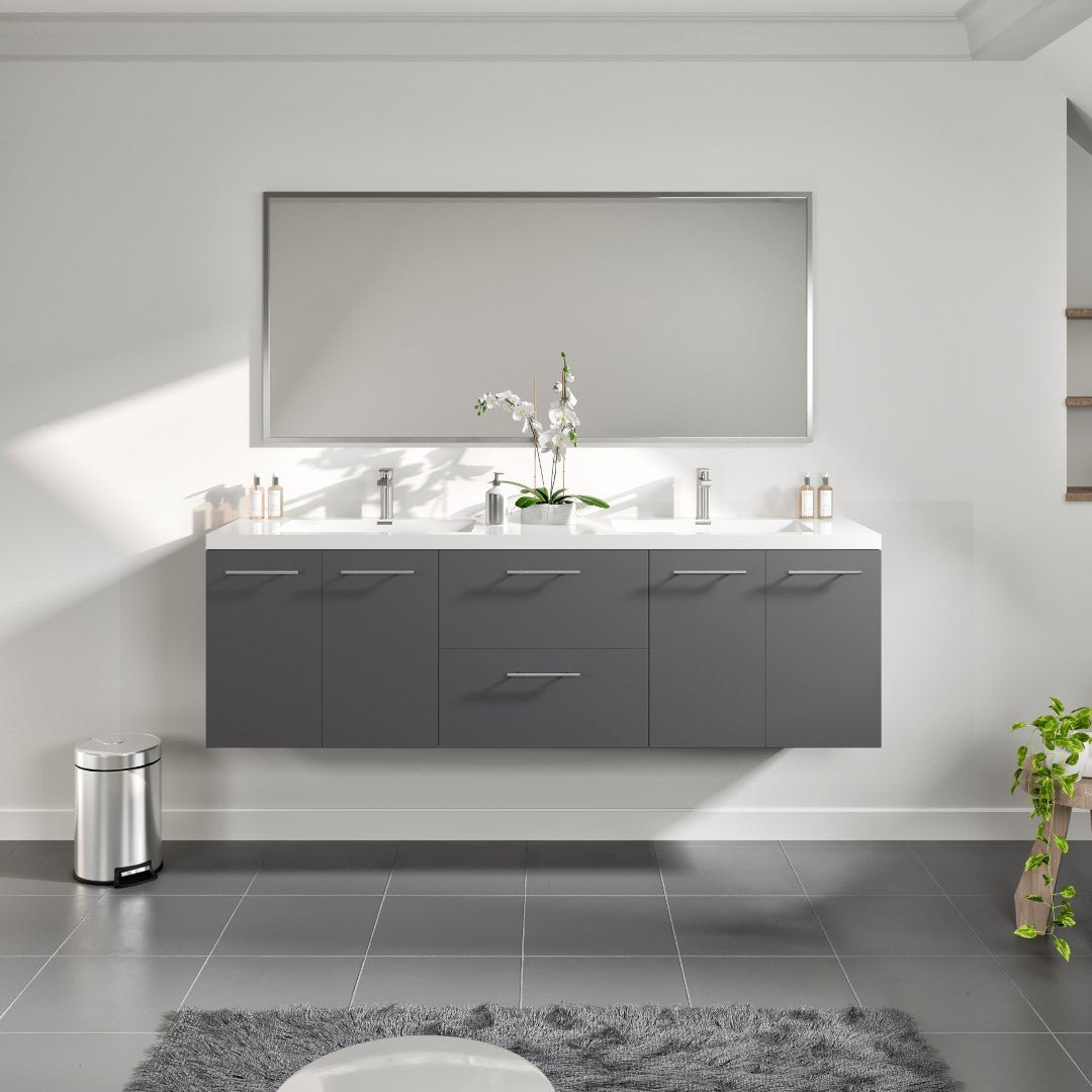 Eviva Axis Wall Mount Bath Vanity with Acrylic Top and Integrated Sinks