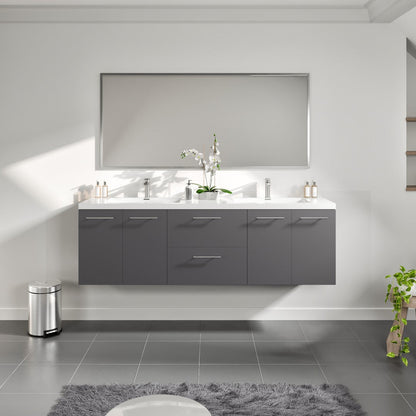 Eviva Axis Wall Mount Bath Vanity with Acrylic Top and Integrated Sinks