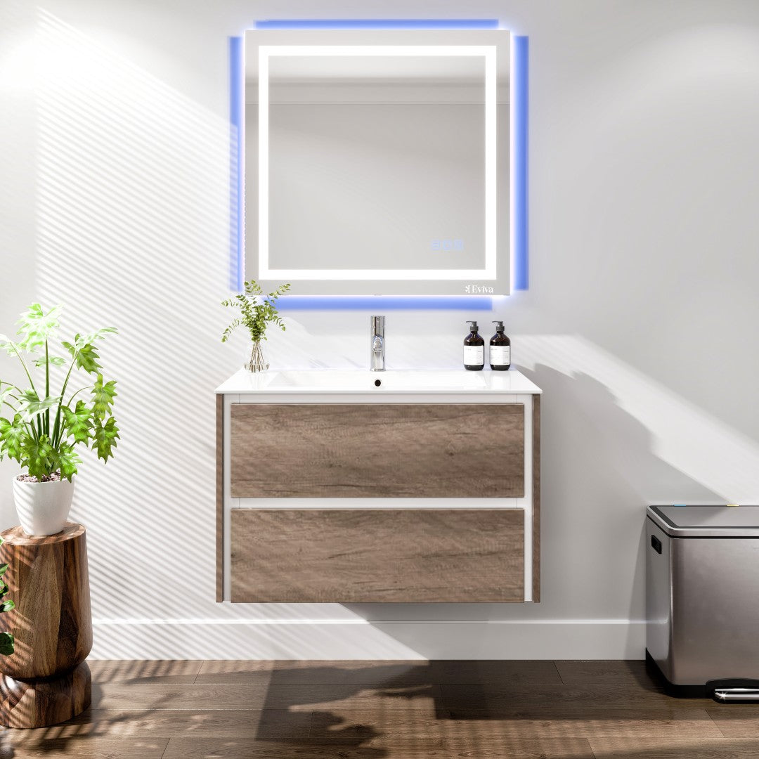 Eviva Luna Wall Mount Bath Vanity with Porcelain Top and Integrated Sink (24"-32")