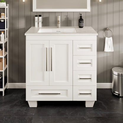 Eviva Loon Bath Vanity with Carrara Quartz Top and Undermount Porcelain Sink (28"-30")