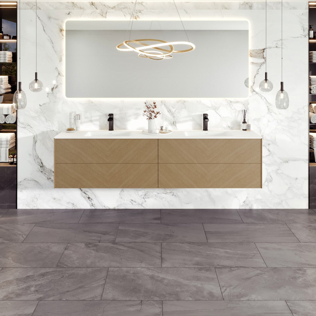 Eviva Lotus Wall Mount Bath Vanity with Solid Surface Top and Integrated Sink (30"-71")