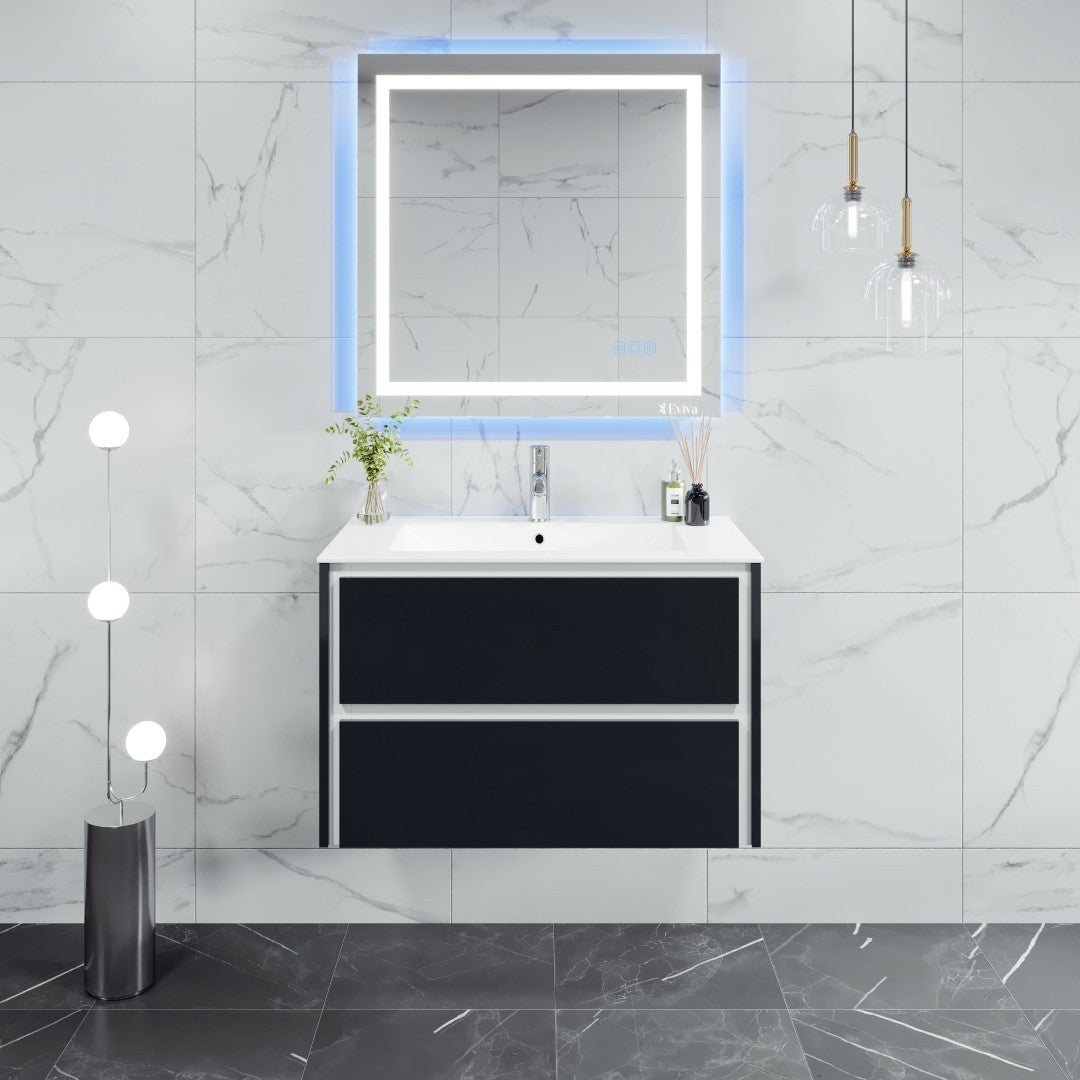 Eviva Luna Wall Mount Bath Vanity with Porcelain Top and Integrated Sink (24"-32")