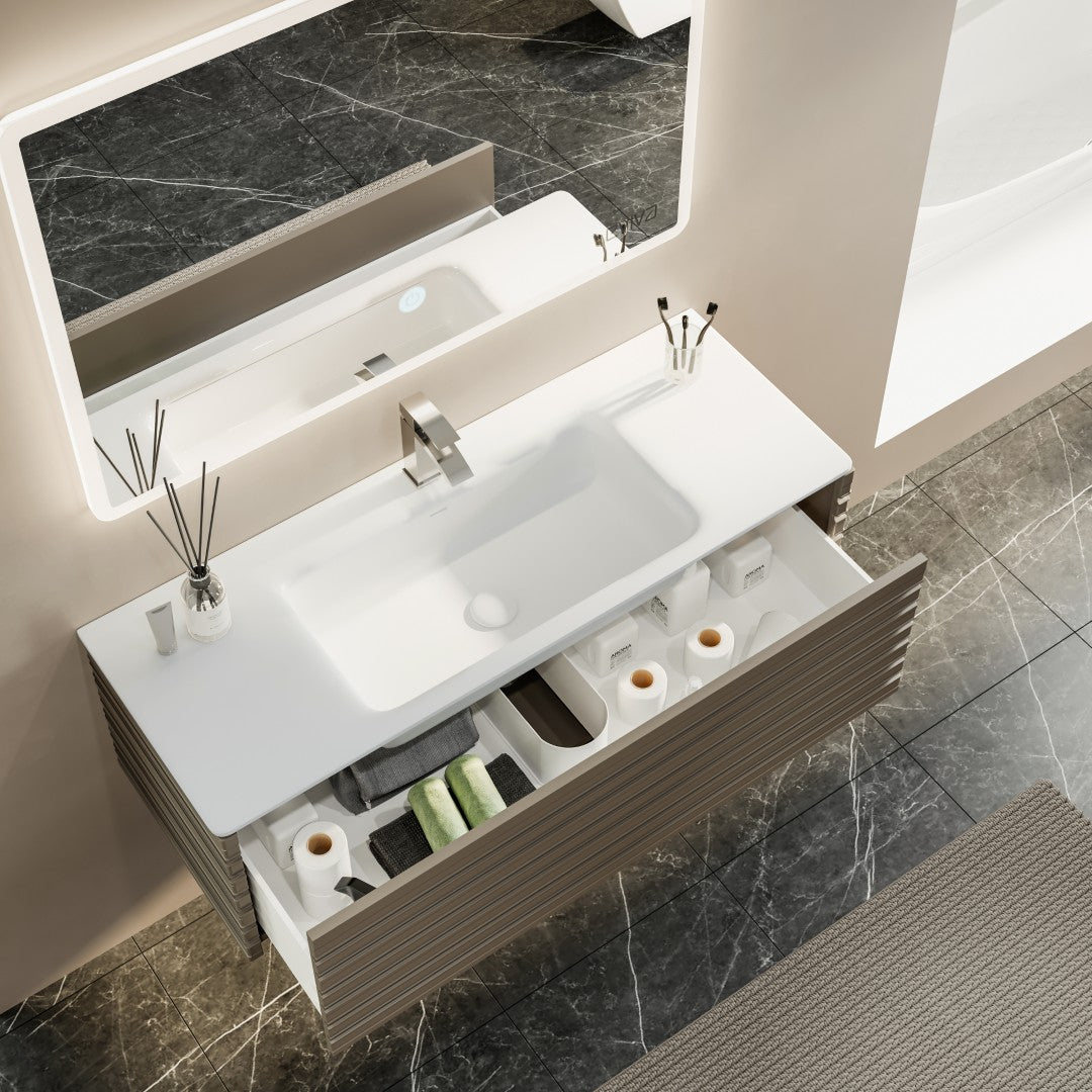 Eviva Dream Wall Mount Bath Vanity with Solid Surface Top and Integrated Sink