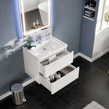 Eviva Glazzy Wall Mount Bath Vanity with Acrylic Top and Integrated Sink