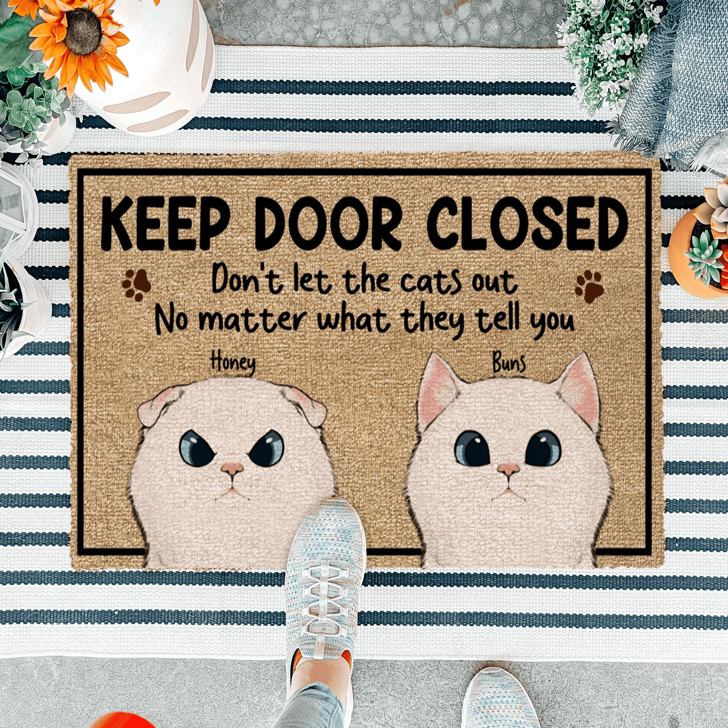 Personalized Doormat - Keep Door Closed No Matter What the Cats Tell You - Custom Gift for Cat Lovers, Owner, Cat Dat, Cat Mom, Friends | Housewarming
