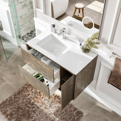 Eviva Ciocco Wall Mount Bath Vanity with Solid Surface Top and Integrated Sink