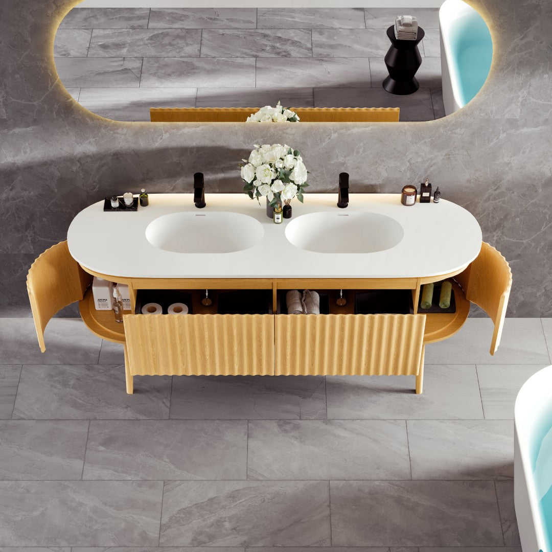 Eviva Haven Wall Mount Bath Vanity with Solid Surface Top and Integrated Sink (39"-71")