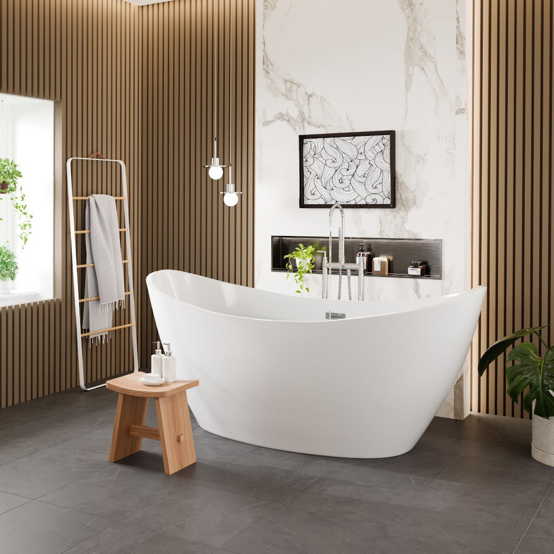 Eviva Bella Glossy White Acrylic Slipper Freestanding Bathtub