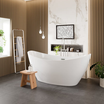 Eviva Bella Glossy White Acrylic Slipper Freestanding Bathtub