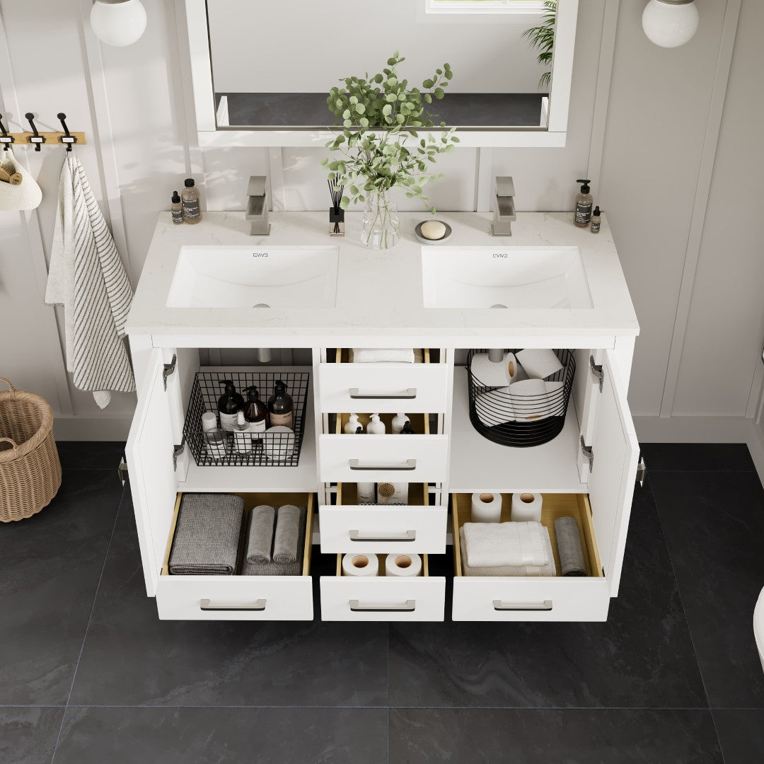 Eviva London Bath Vanity with Carrara Quartz Top and Undermount Porcelain Sink (20"-60")