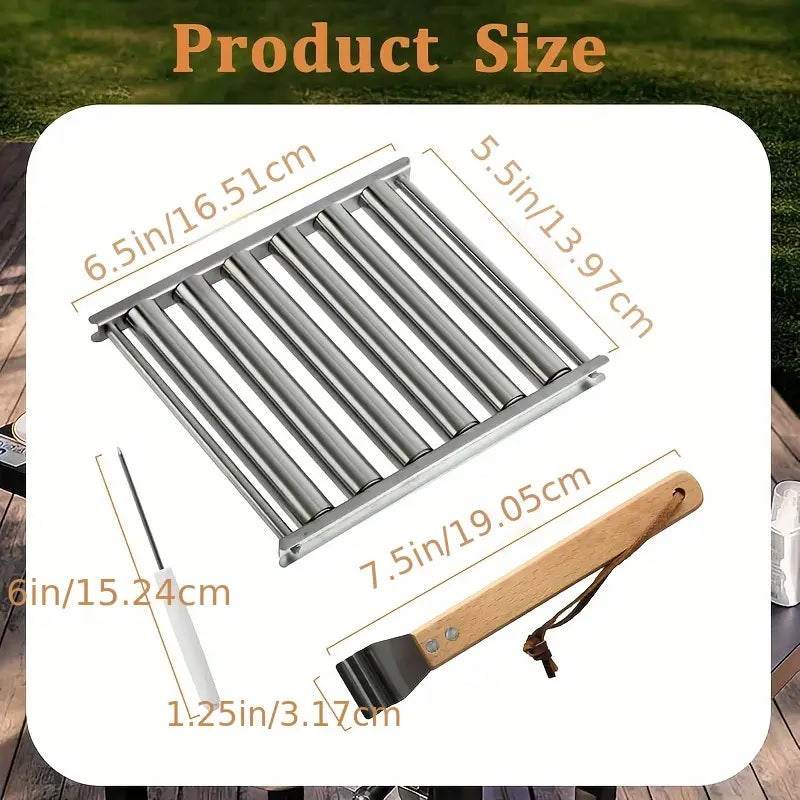 Stainless Steel Hot Dog Roller With Wooden Handle – BBQ Essential Tool