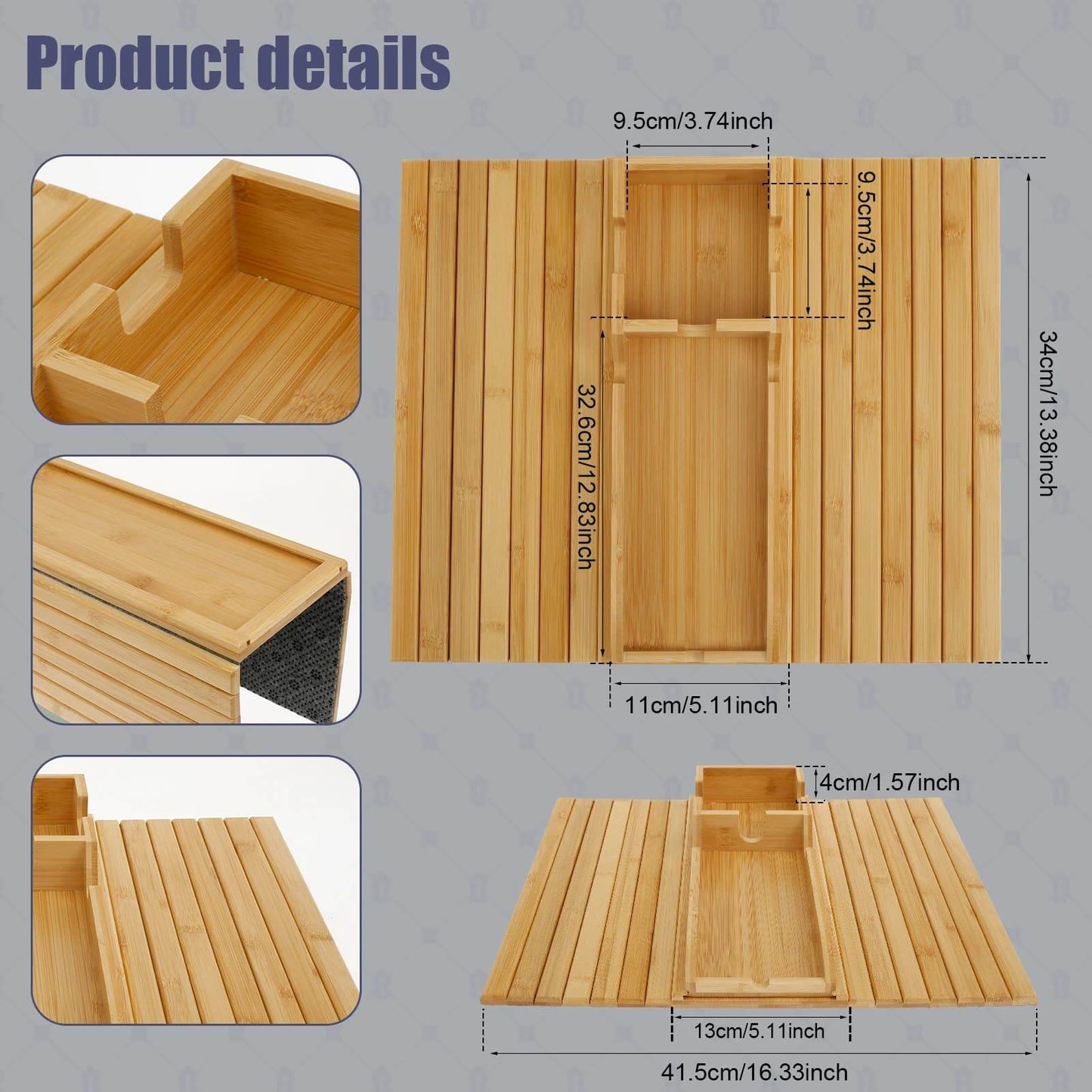 Foldable Wood Couch Cup Holder Tray for Sofa Armrest Drinks