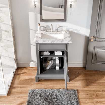 Eviva Elite Princeton Bath Vanity with Carrara Marble Top and Undermount Porcelain Sink (24"-30")