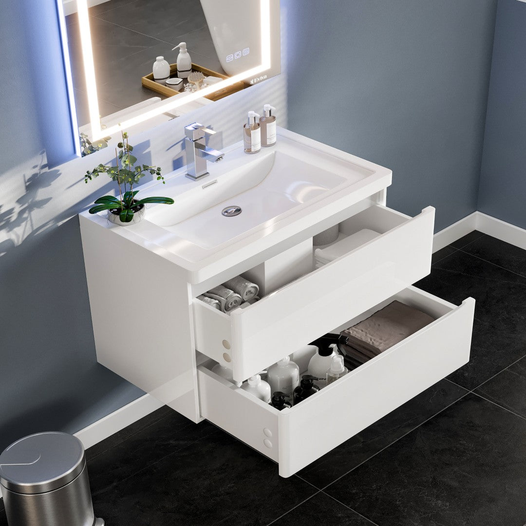 Eviva Flair Wall Mount Bath Vanity with Acrylic Top and Integrated Sink