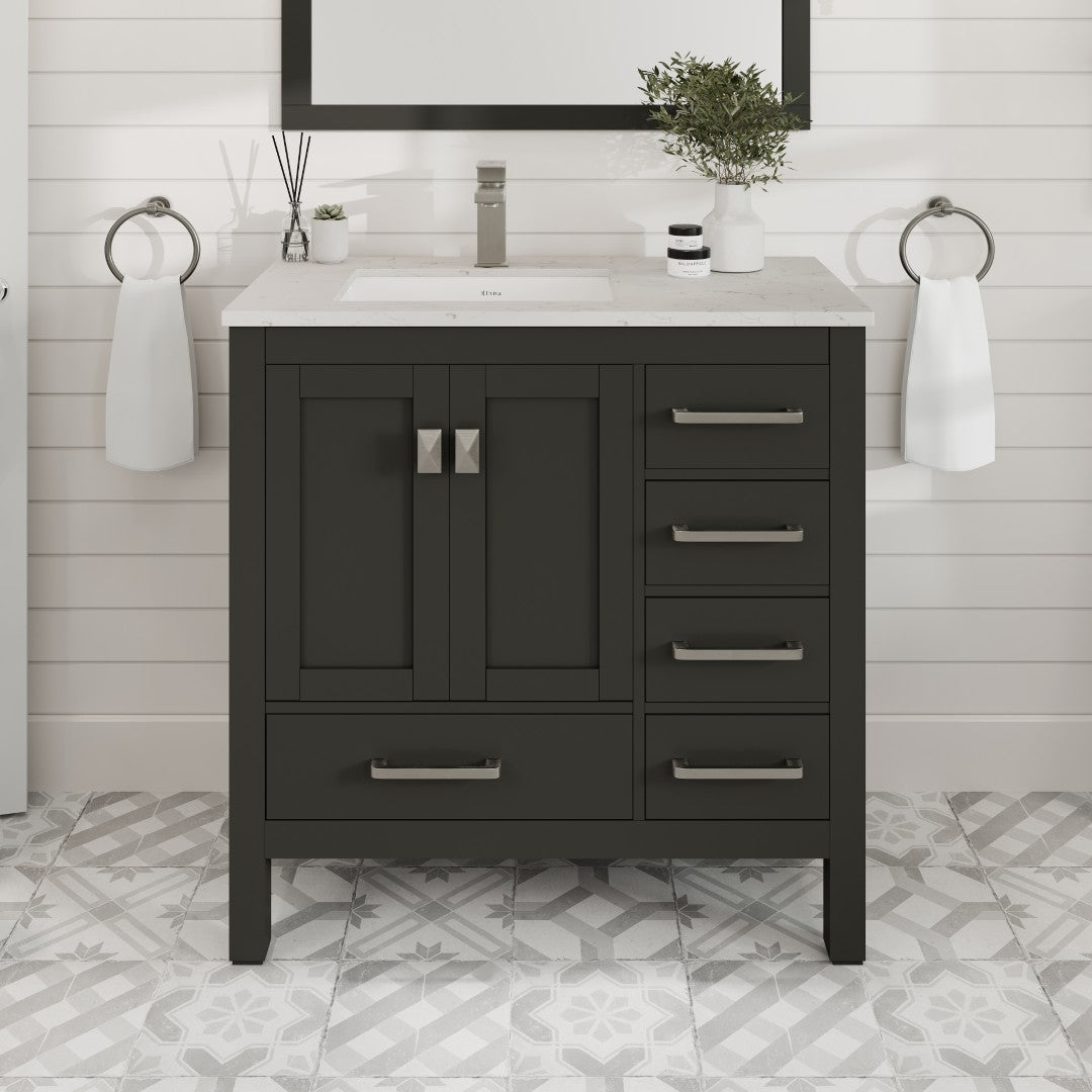 Eviva London Bath Vanity with Carrara Quartz Top and Undermount Porcelain Sink (20"-60")